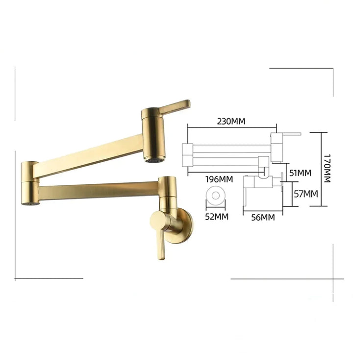 Un robinet évier mural encastrable en laiton noir mat ou brossé. Design élégant avec rotation à 360° et filtre mousseur pour une eau pure. Idéal pour une utilisation quotidienne rapide. Dimensions : 170 x 230 mm. Cuisine moderne avec une touche vintage.