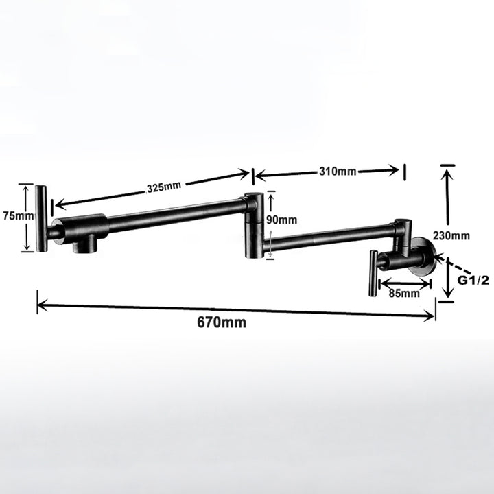 Robinet de cuisine rabattable en noir mat en laiton, compact et fonctionnel. Se replie contre le mur pour économiser de l'espace. Contrôle manuel de la température.