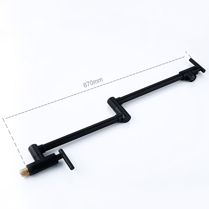 Robinet de cuisine rabattable en noir mat avec manche noir en métal. Solution fonctionnelle et esthétique pour les espaces restreints. Compact et repliable contre le mur. Taille maximale de 67 cm pour une utilisation quotidienne facile. Contrôle manuel de la température.