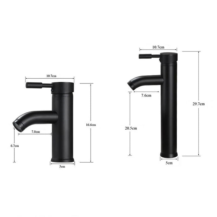 Robinet lavabo salle de bain minimaliste mitigeur noir mat - Design élégant en acier inoxydable avec poignée ergonomique pour une manipulation confortable au quotidien. Disponible en deux hauteurs pour une adaptation optimale à votre vasque.