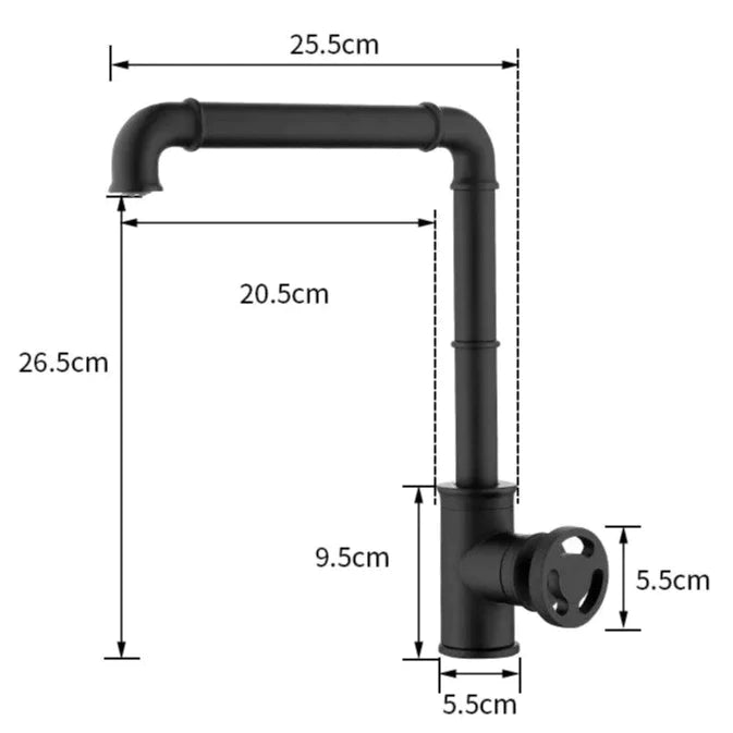 Robinet évier cuisine design industriel mitigeur - Doré - Laiton: un robinet noir avec une poignée noire et un bec pivotant pour une polyvalence maximale dans la cuisine. Inspiré du style rétro industriel, ce robinet au design audacieux rappelle le charme des lofts new-yorkais. Sa finition dorée brillante lui confère une allure sophistiquée, idéale pour ceux qui recherchent une touche vintage moderne. Matériau en laiton de haute qualité. Dimensions: 26,5 x 25,5 cm. Parfait pour la cuisine.