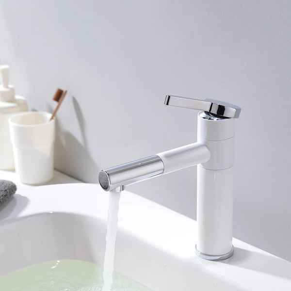 Robinet lavabo salle de bain bicolore rotatif rallonge - Blanc Argenté - Laiton