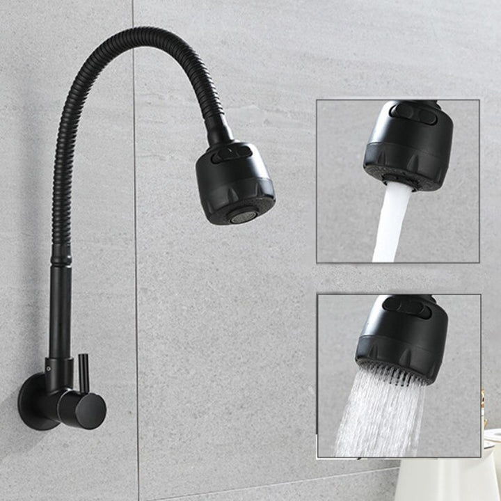 Robinet douchette cuisine évier encastrable - Noir mat avec eau qui s'écoule. Confortable et fonctionnel pour une cuisine moderne.