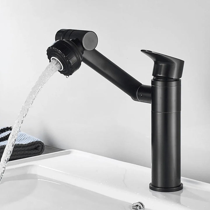 Un robinet lavabo noir avec de l'eau qui coule