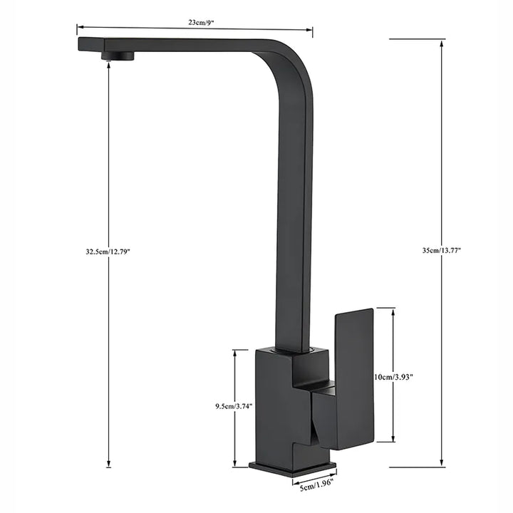 Un robinet évier cuisine plat fin mitigeur rectangulaire en laiton doré brillant. Design minimaliste et épuré, rotation complète de 360° pour faciliter vos tâches culinaires. Allure contemporaine s'harmonisant avec tous les styles d'intérieur. Dimensions : 35 x 23 cm.