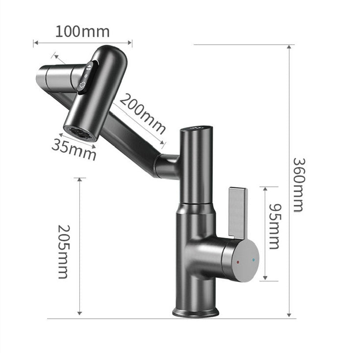 Un robinet de salle de bain noir mat avec affichage de température numérique et pivotant à 3 jets - Atelier Du Robinet