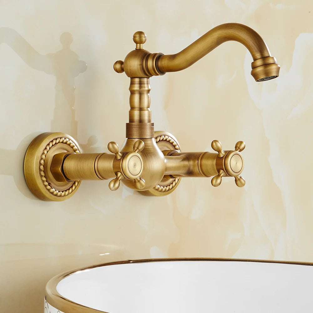 Robinet De Cuisine Mural Chromé à Double Poignée, Bec