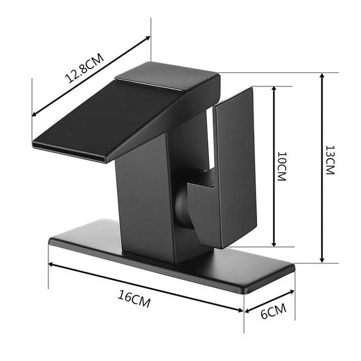 Robinet salle de bain lavabo thermostatique avec affichage numérique en laiton noir mat. Contrôle optimal de la température et de l'écoulement de l'eau en cascade. Design contemporain avec lignes nettes.