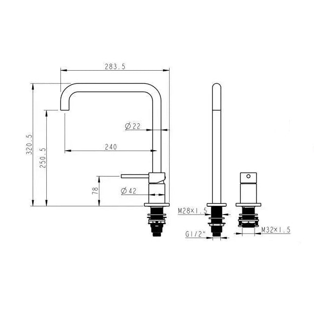 Robinet évier cuisine minimaliste mitigeur déporté à poignée en laiton doré - Fonctionnel et élégant, avec bec coudé pivotant à 360° et contrôle précis du débit et de la température. Ajoutez une touche de luxe à votre cuisine avec ce robinet de l'Atelier Du Robinet.