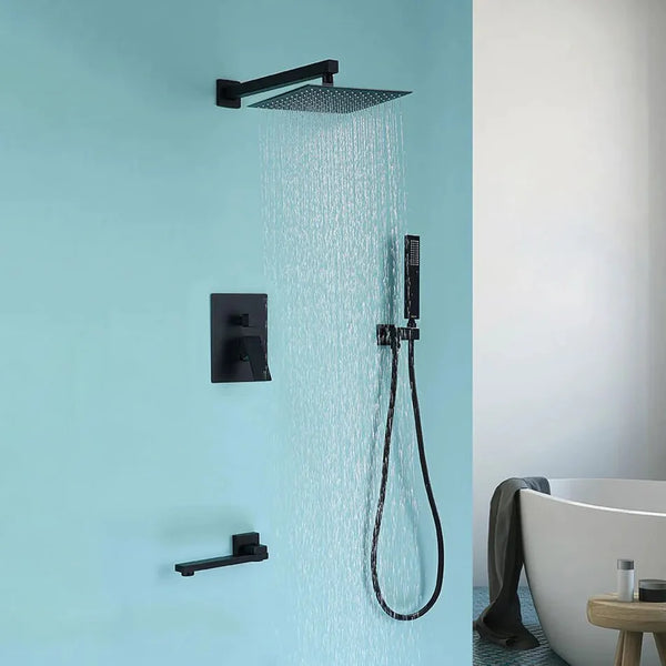 Robinet baignoire avec colonne de douche et douchette en laiton noir mat - Salle de bain - Design minimaliste - Flexibilité maximale - Utilisation facile.