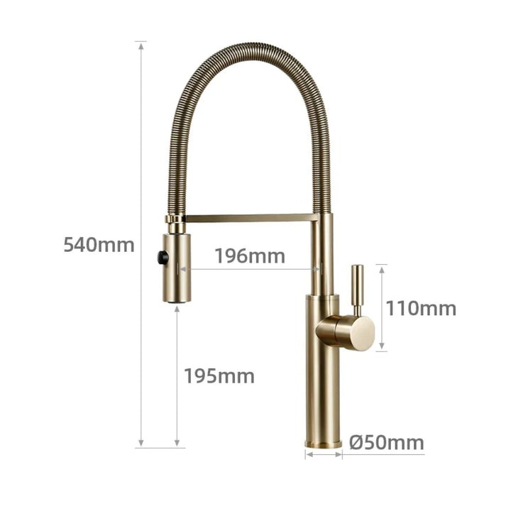 Robinet évier cuisine flexible douchette design en laiton noir mat - Fonctionnement sans faille avec valve en céramique. Deux modes d'écoulement d'eau. Dimensions : 540 x 196 mm. Poids : 2,3 kg. Idéal pour une cuisine moderne et pratique.